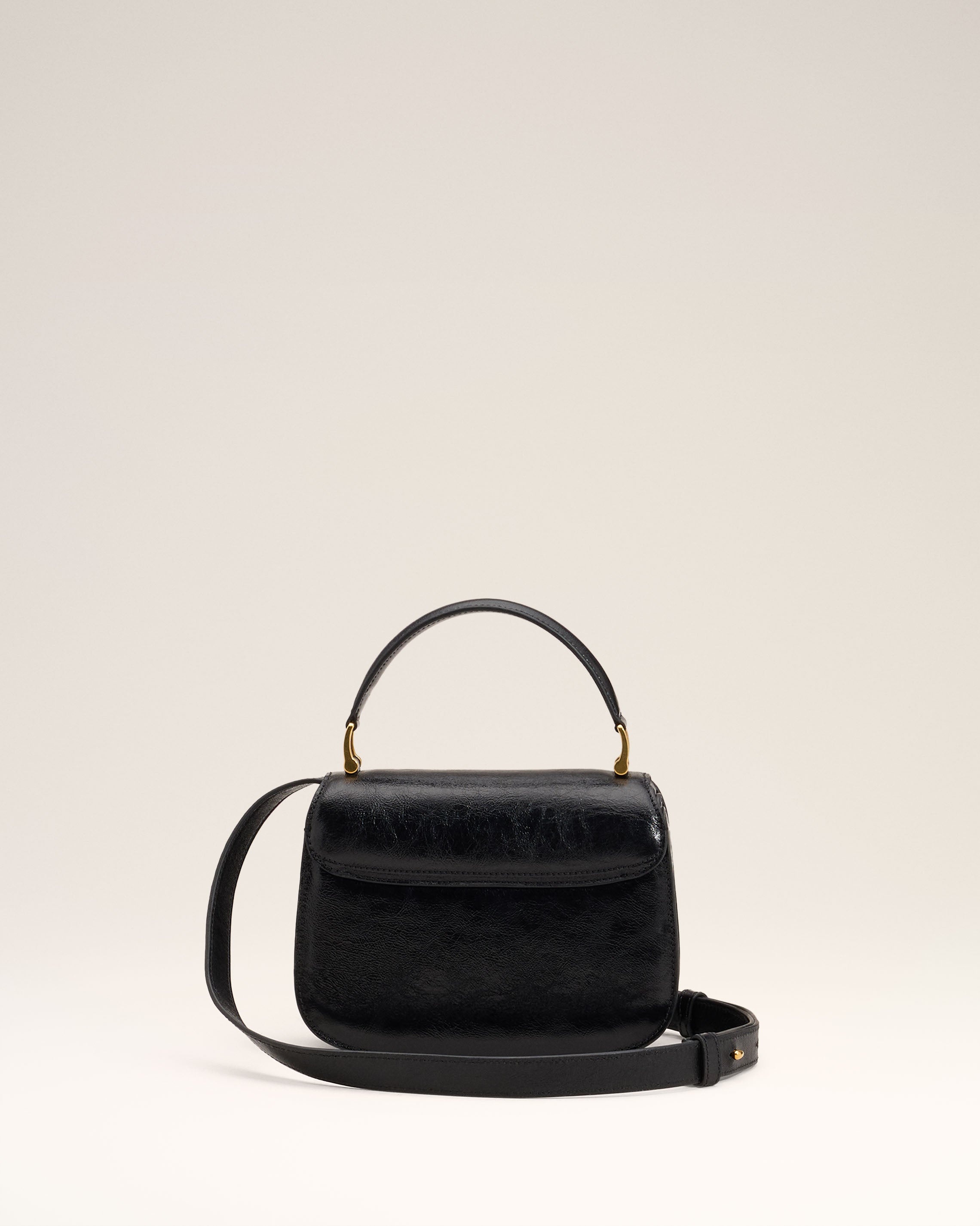 BLACK LEATHER TOP HANDLE PARIS PARIS BAG - 3