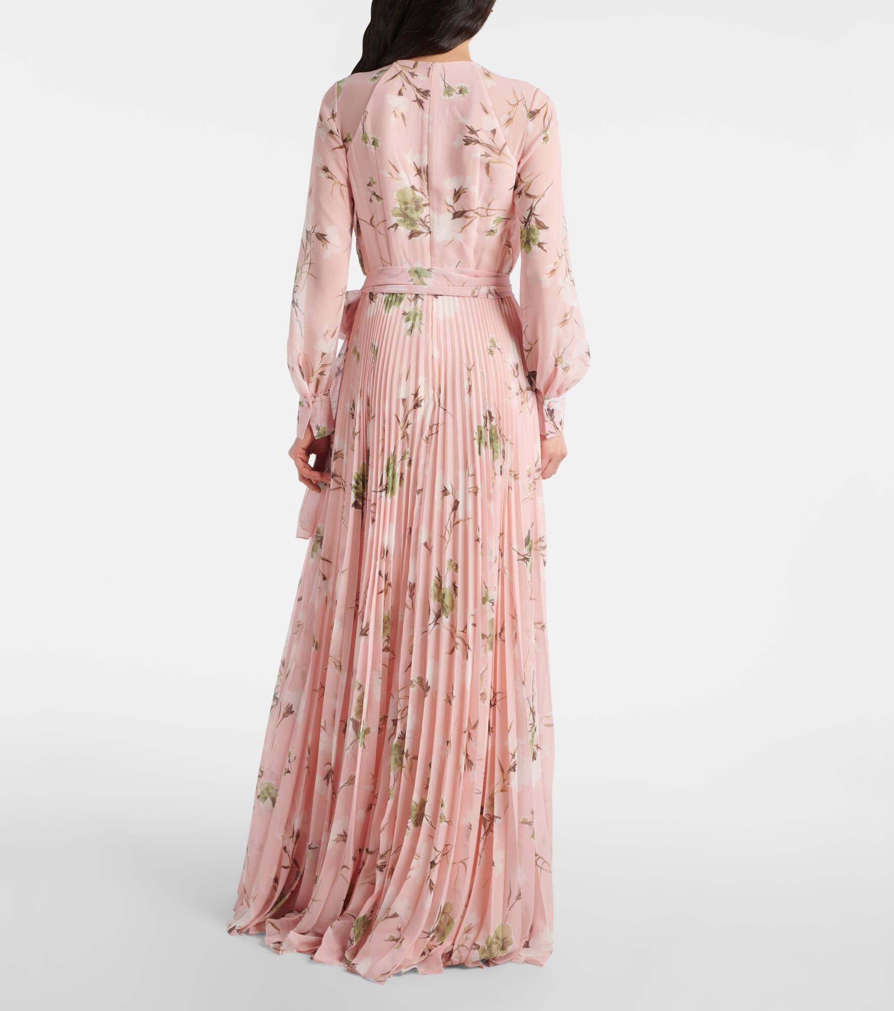 Floral pleated voile gown - 3