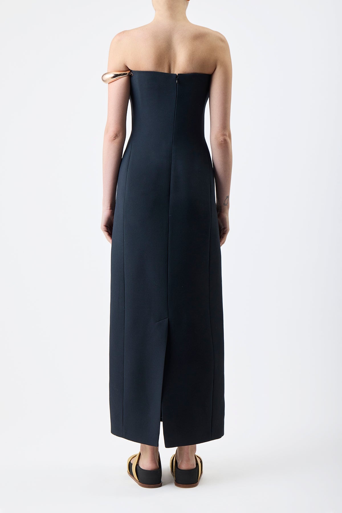 Anica Dress in Black Silk Wool Cady - 5