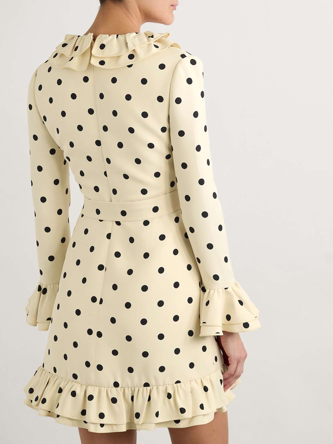 Belted ruffled polka-dot wool and silk-blend mini dress Off-white - 3