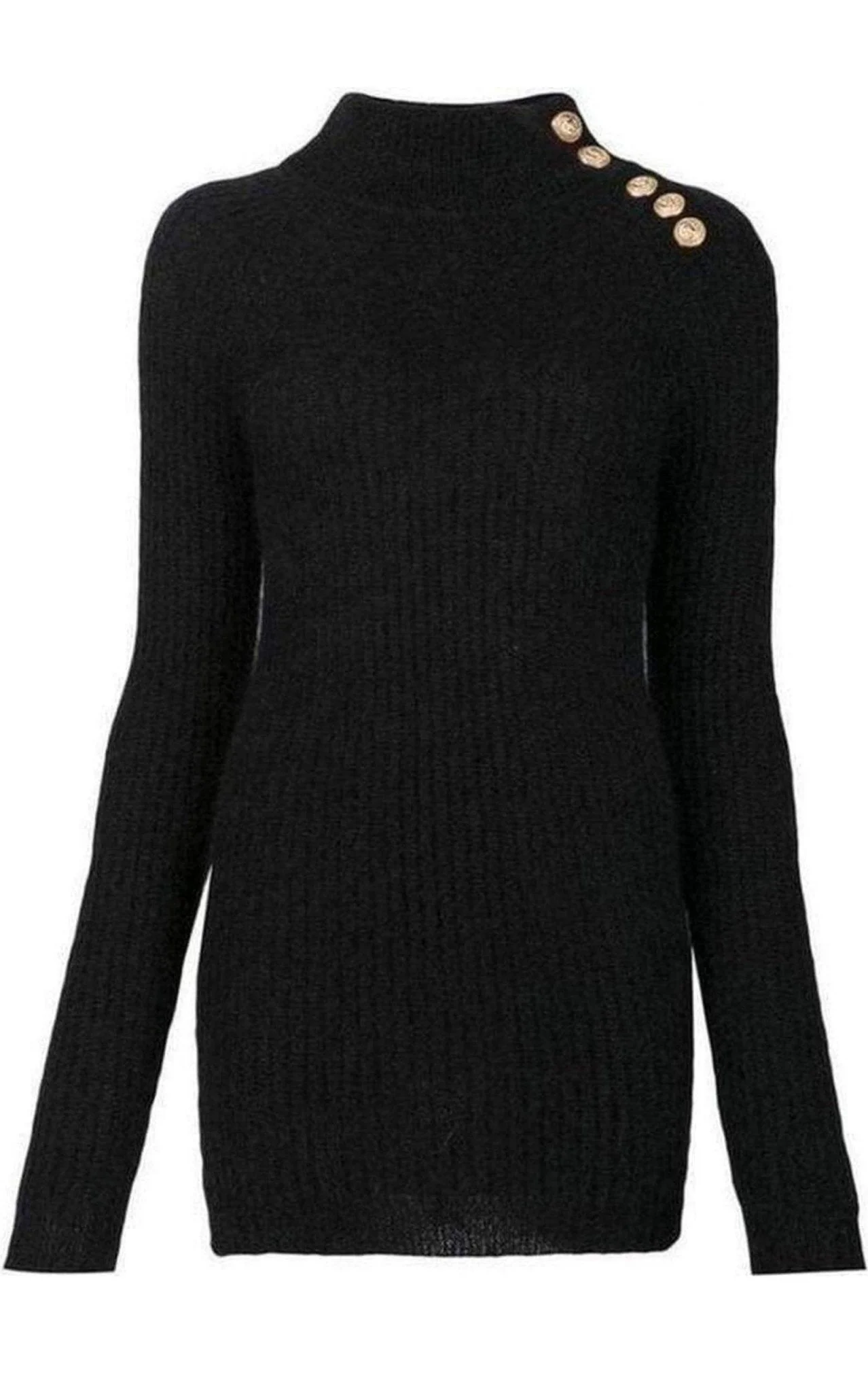 Black Mohair Wool Ribbed Turtleneck Sweater - 1