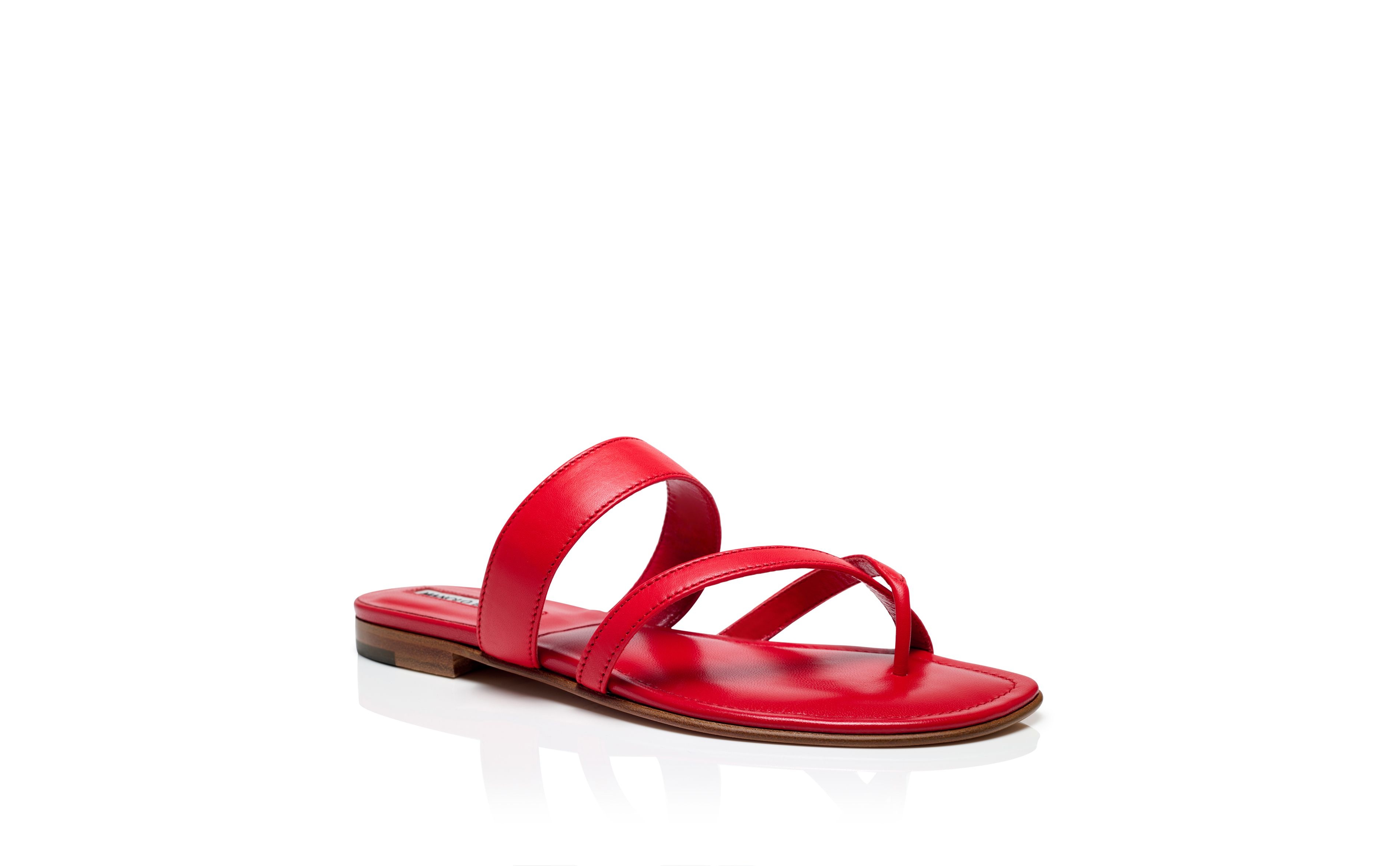 Red Nappa Leather Crossover Flat Sandals - 3