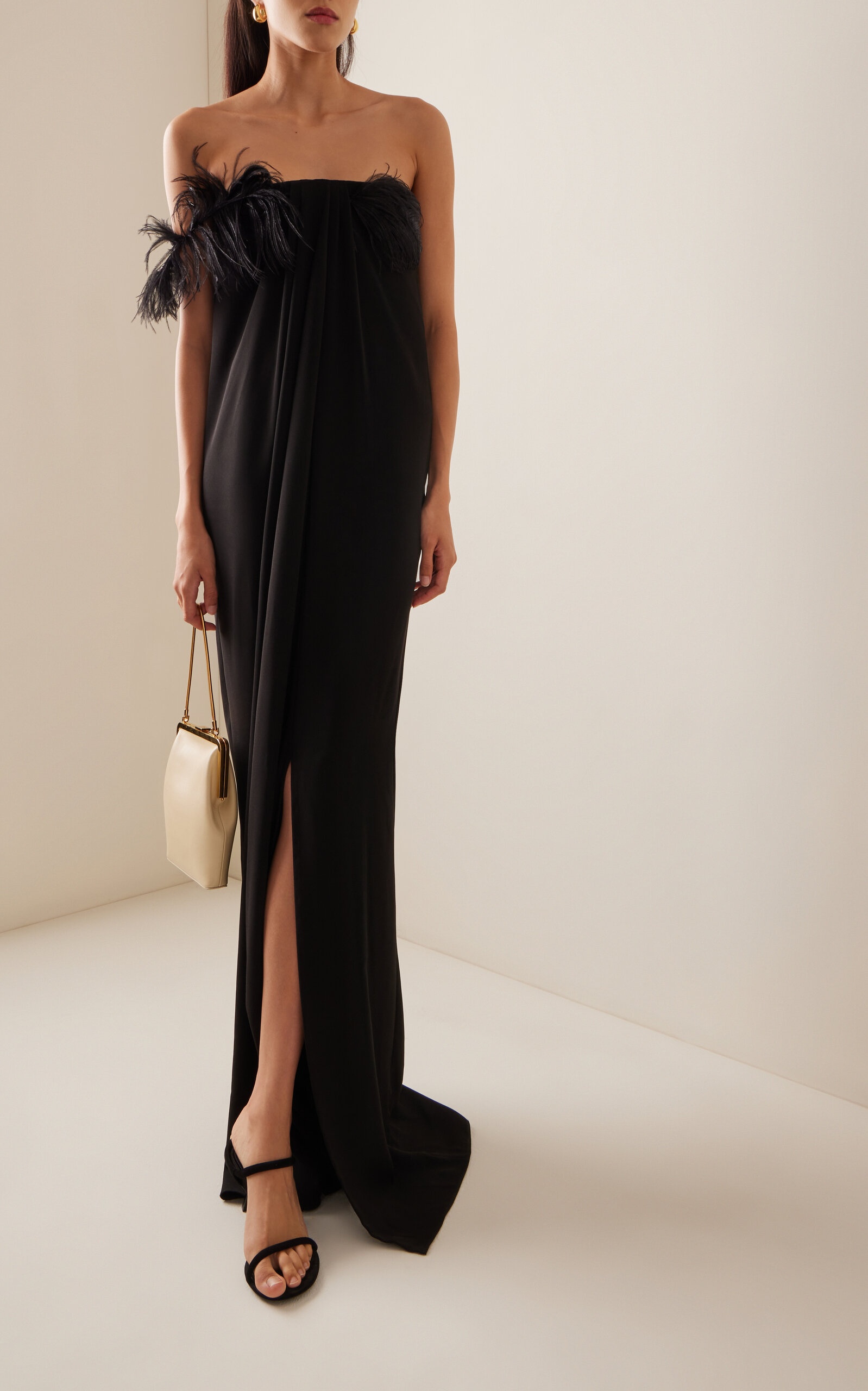 Mirai Feather-Trimmed Crepe Gown black - 3
