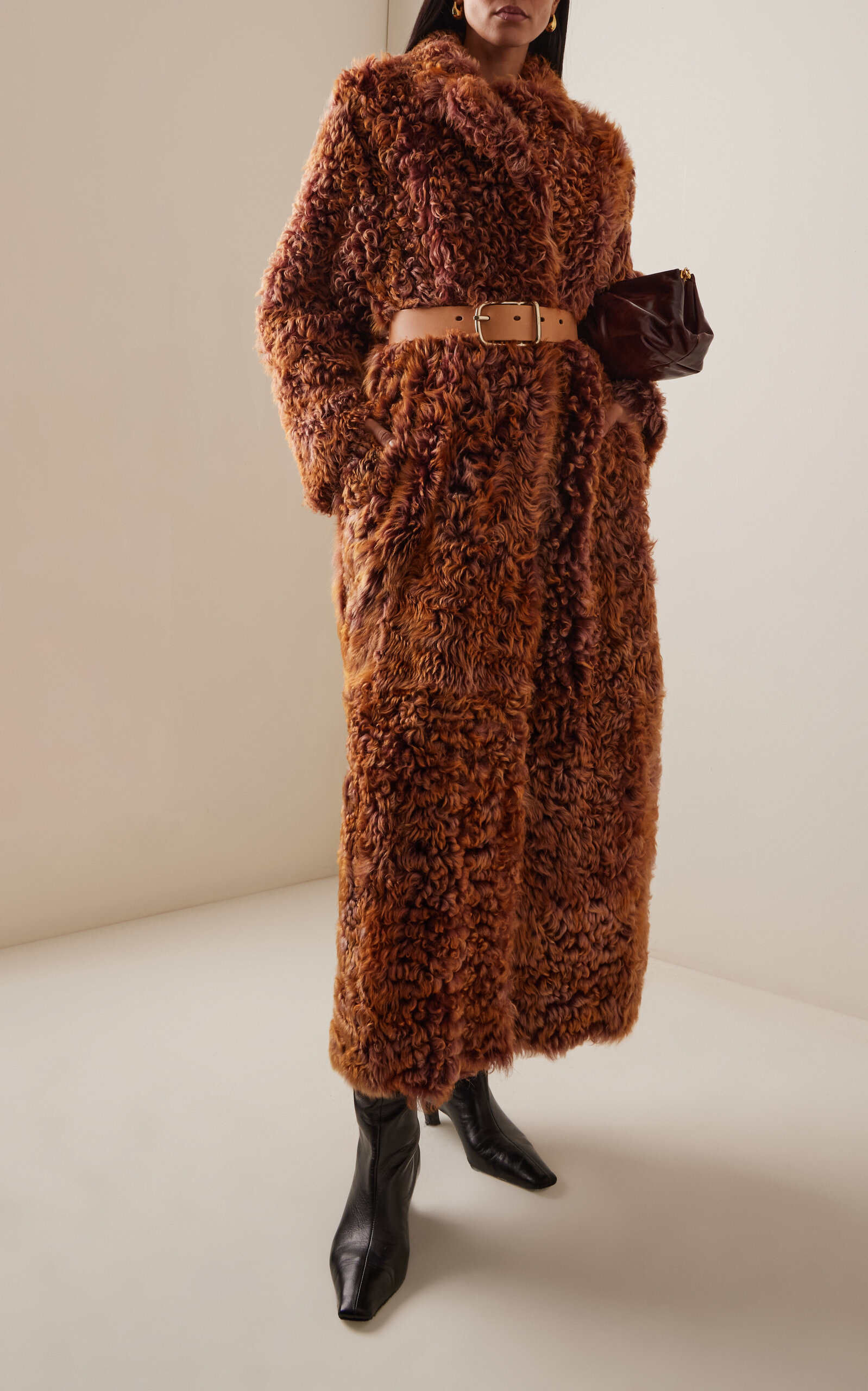 Ceryse Shearling Long Coat brown - 3