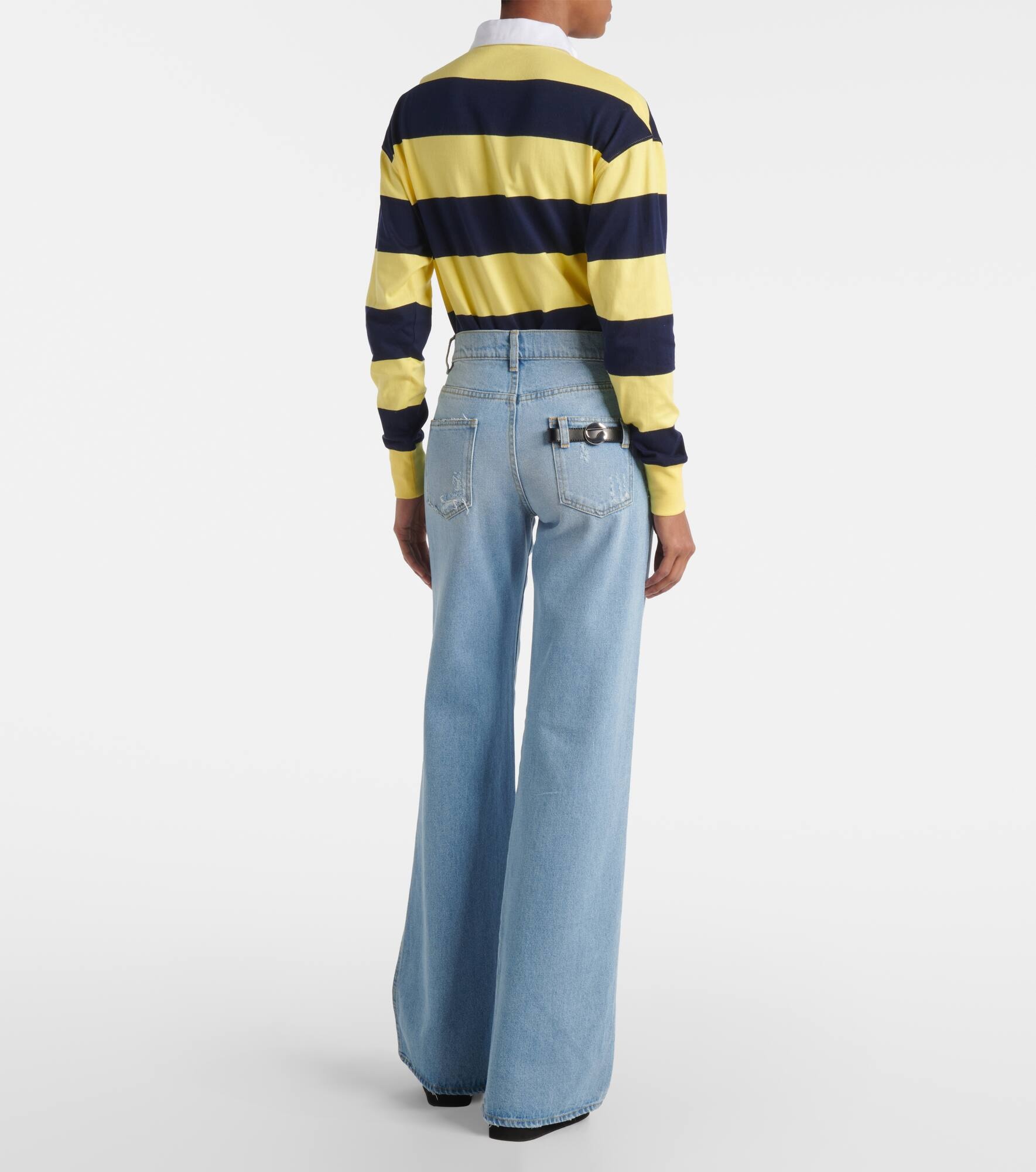 Leather-trimmed wide-leg jeans - 3
