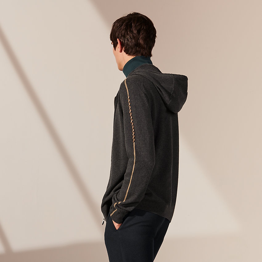 Zipped hooded sweater with leather braid detail - 2