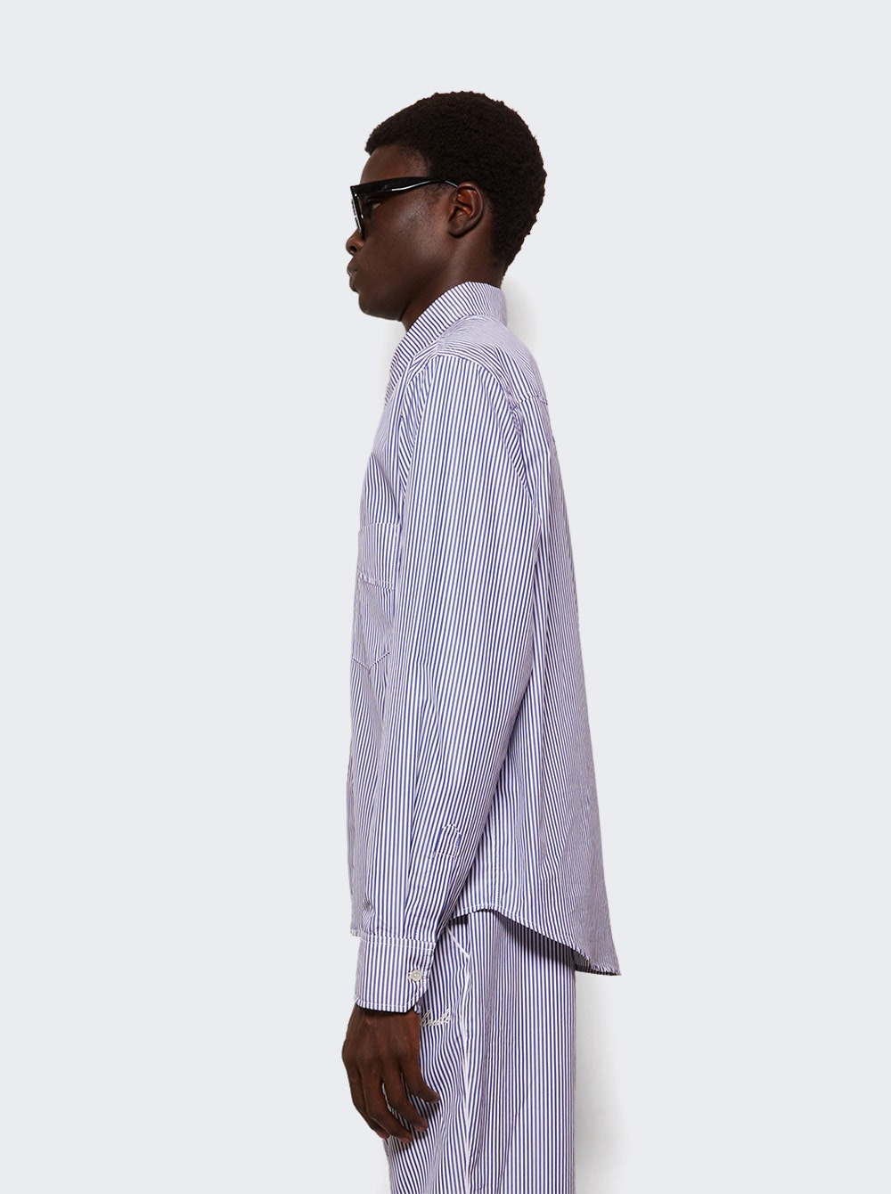 Side Logo Long Sleeve Shirt Blue And White Stripe - 3