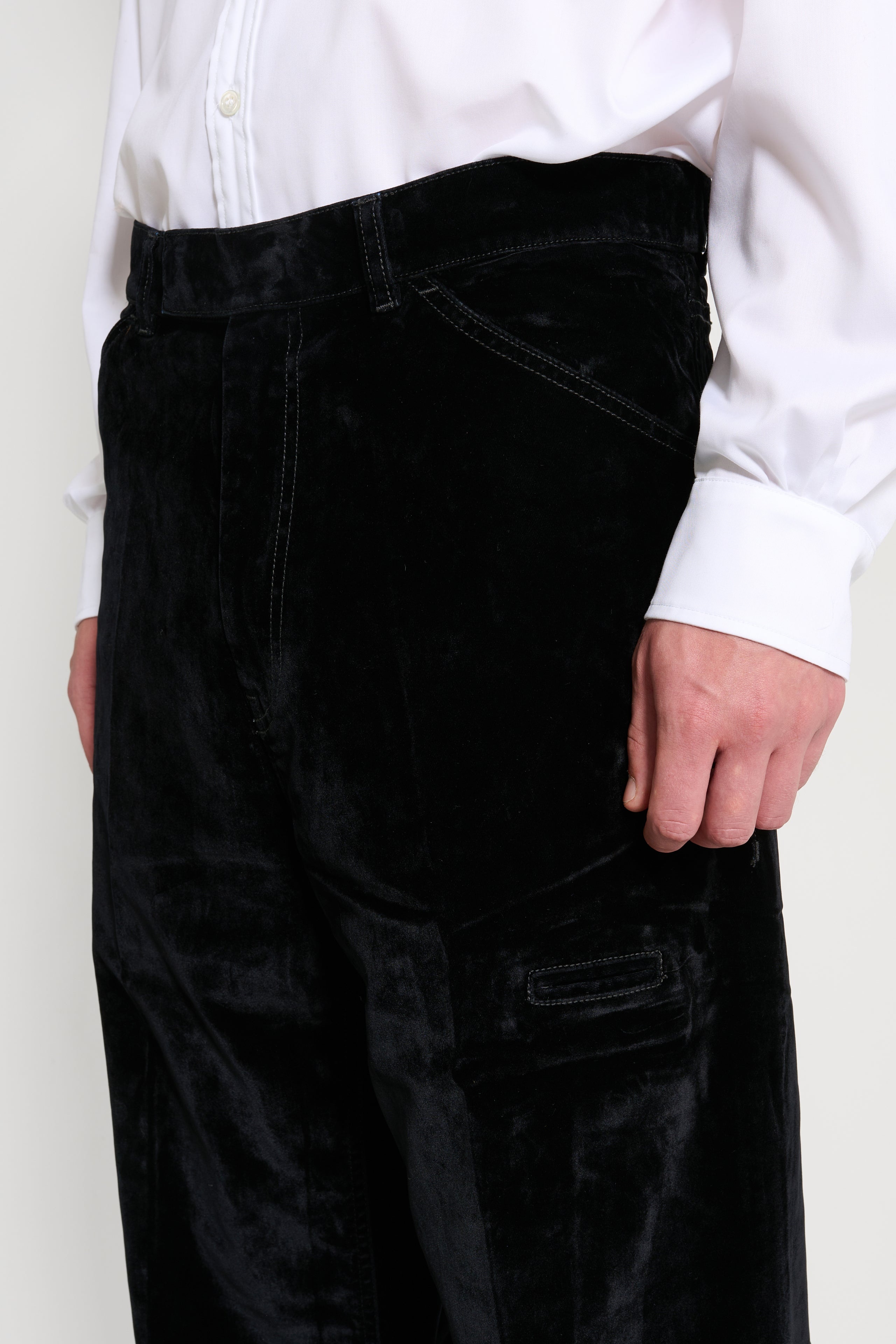 RANDOM IDENTITIES RANDOM IDENTITIES VELVET DENIM PANTS BLACK | REVERSIBLE