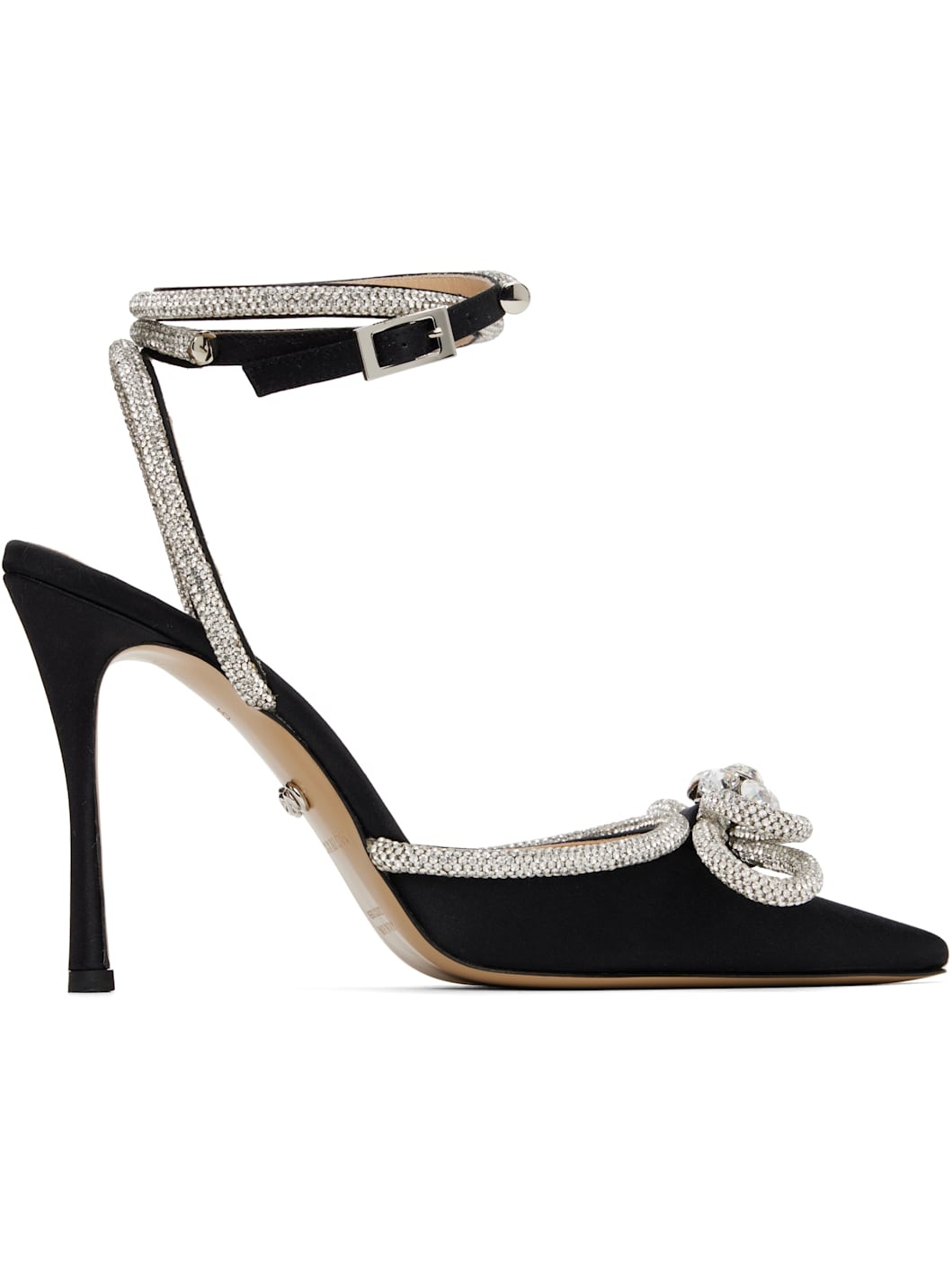 Black Double Bow Satin Heels - 1