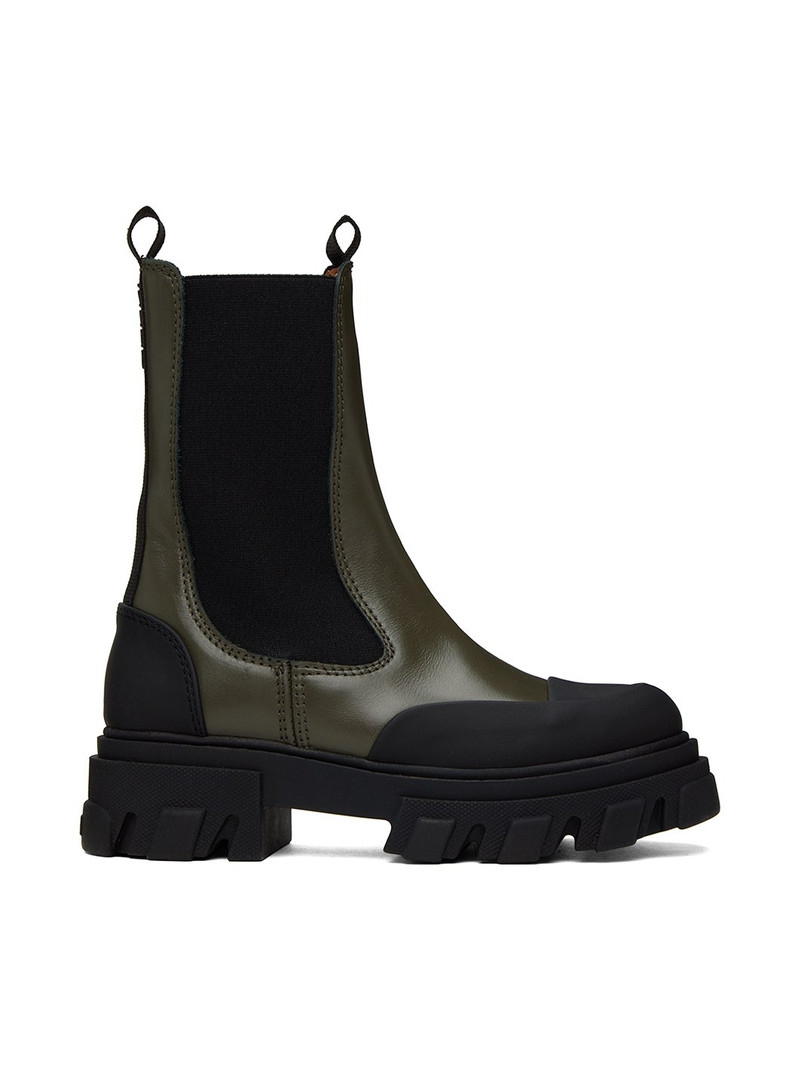 Green Leather Chelsea Boots 1