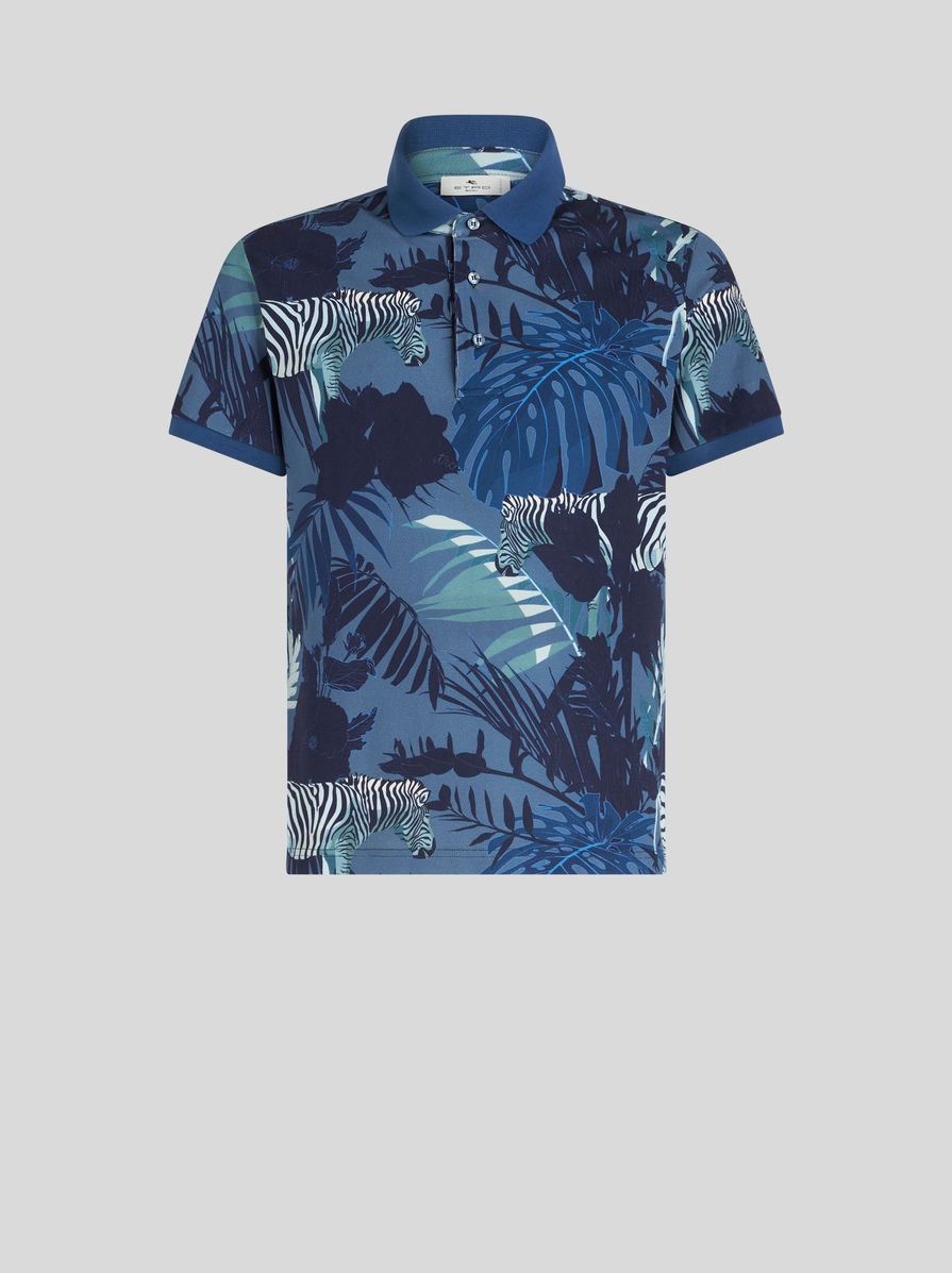 PIQUET POLO SHIRT WITH JUNGLE AND ZEBRA PRINT - 1