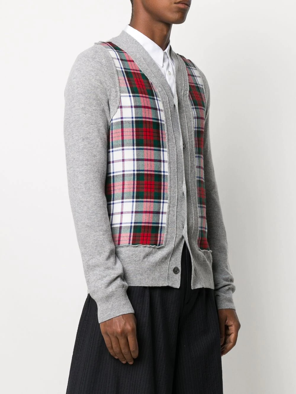 plaid-panelled cardigan - 3