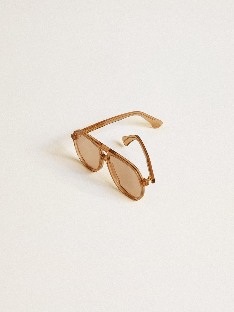 Golden Goose Aviator style sunglasses with honey-colored frame and lenses outlook