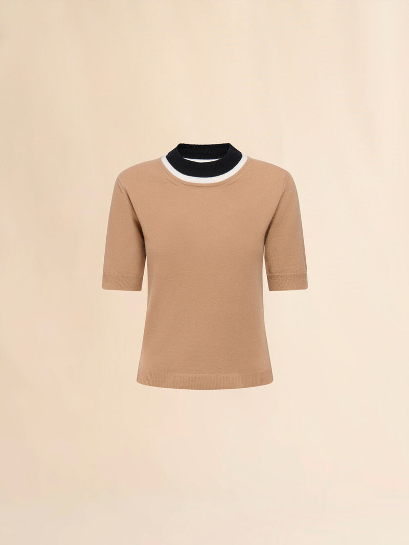 BROWN WOOL SWEATER WITH BICOLOUR NECK 1