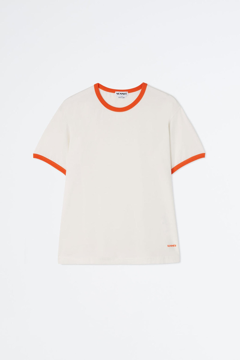 WHITE T-SHIRT WITH ORANGE PROFILES 1