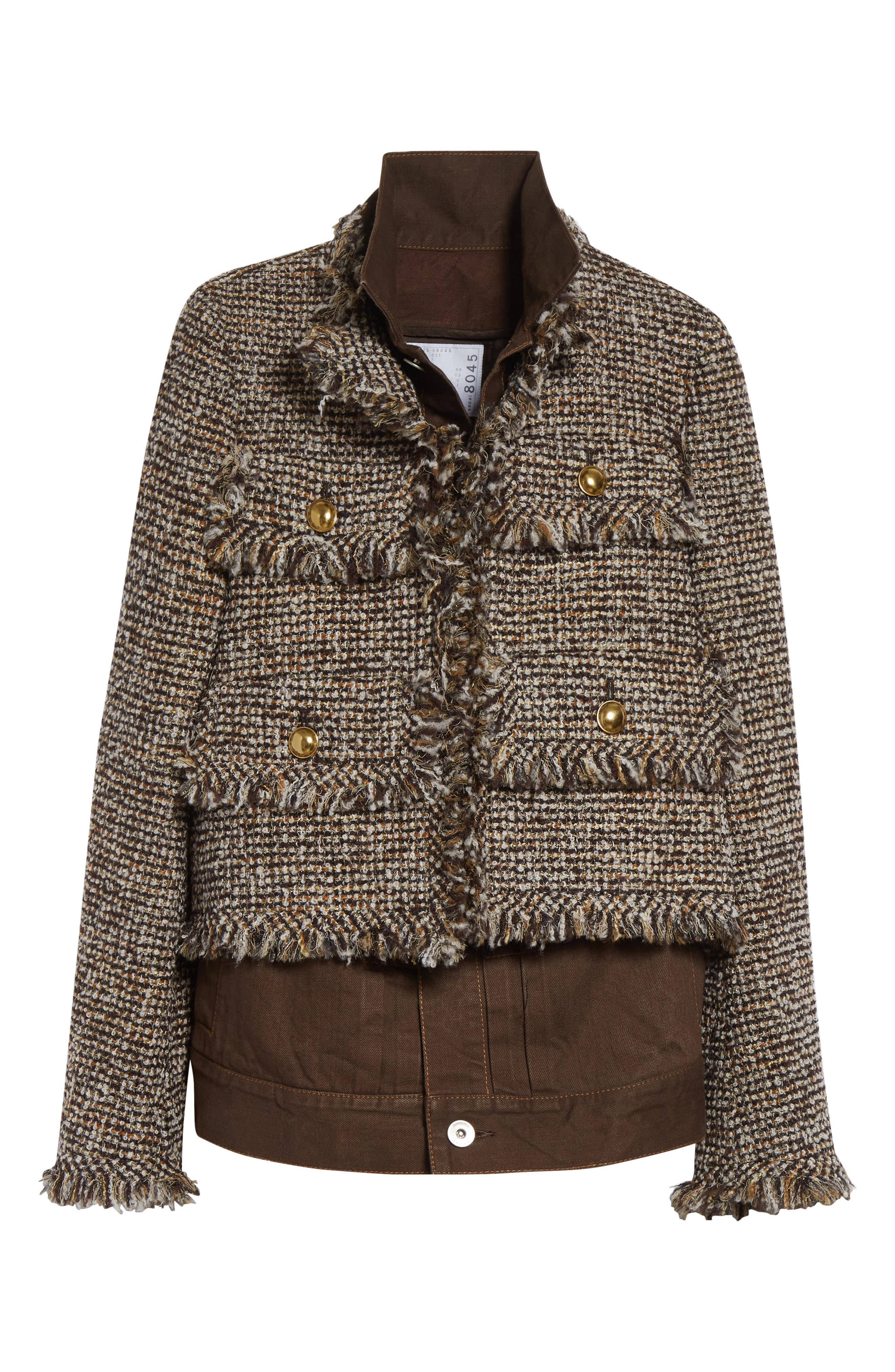 Sacai Tweed & Denim Layered Jacket in Brown at Nordstrom - 7