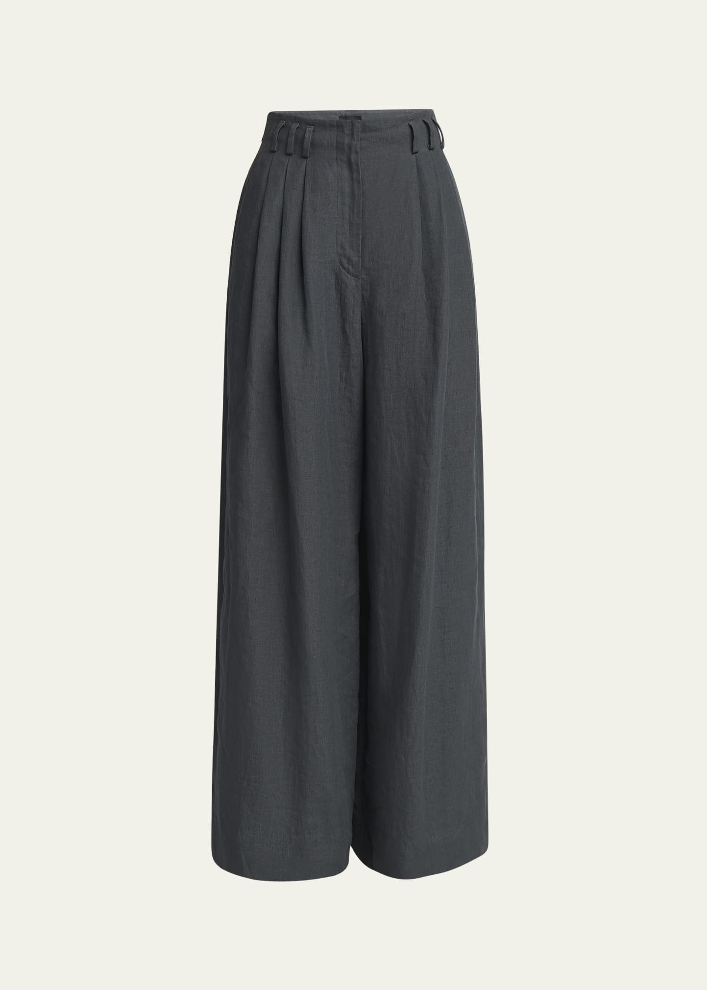 Pleated Wide-Leg Linen Trousers - 1