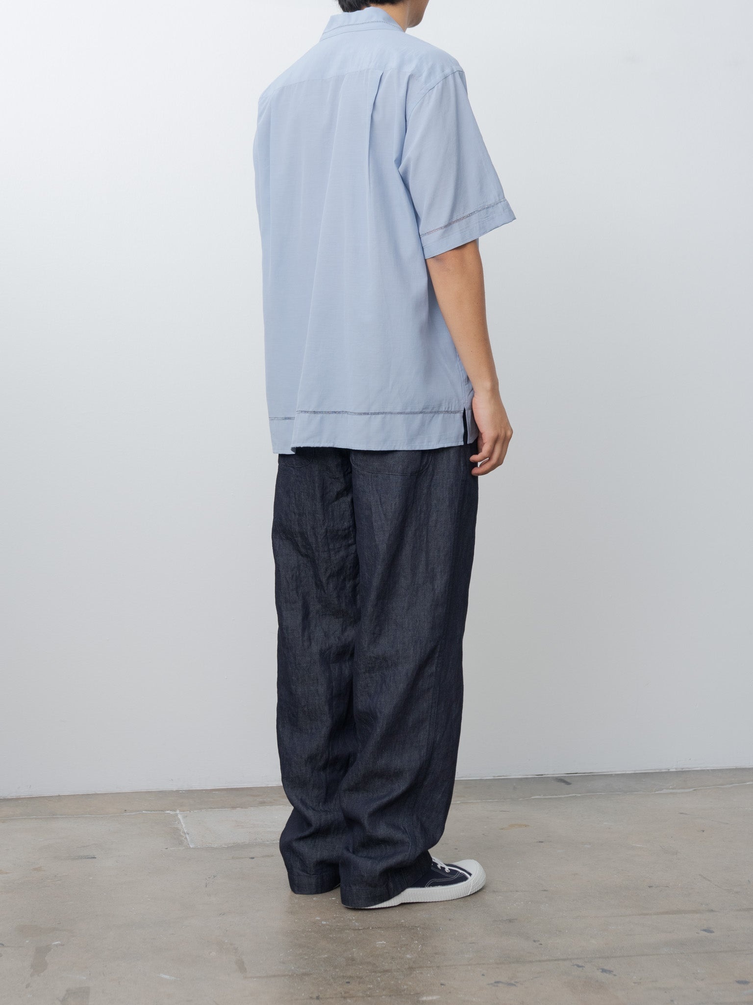 Embroidery Open Collar Shirt - Sax Blue - 4