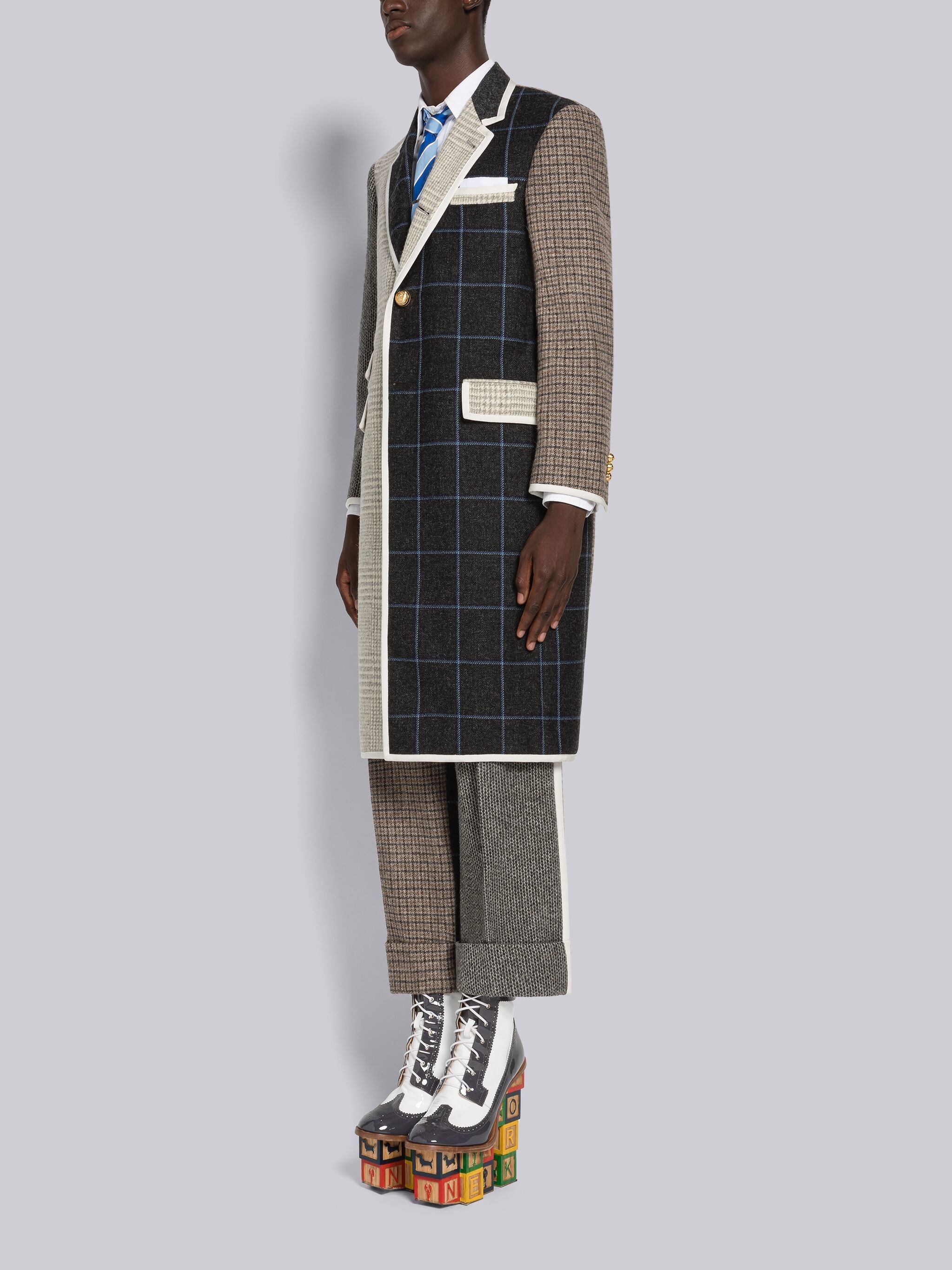 multi-check single breasted coat - 2