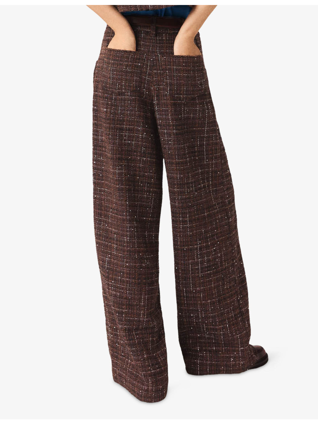 Sequin-Embellished Wide-Leg Tweed Trousers - 4