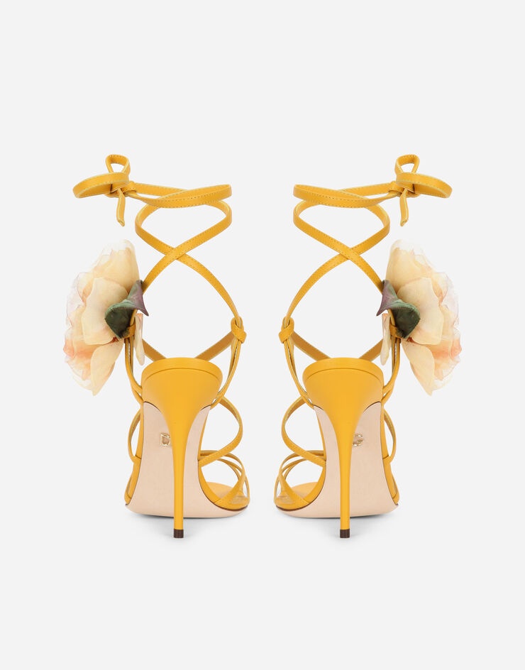 Nappa leather sandals with silk flower - 3