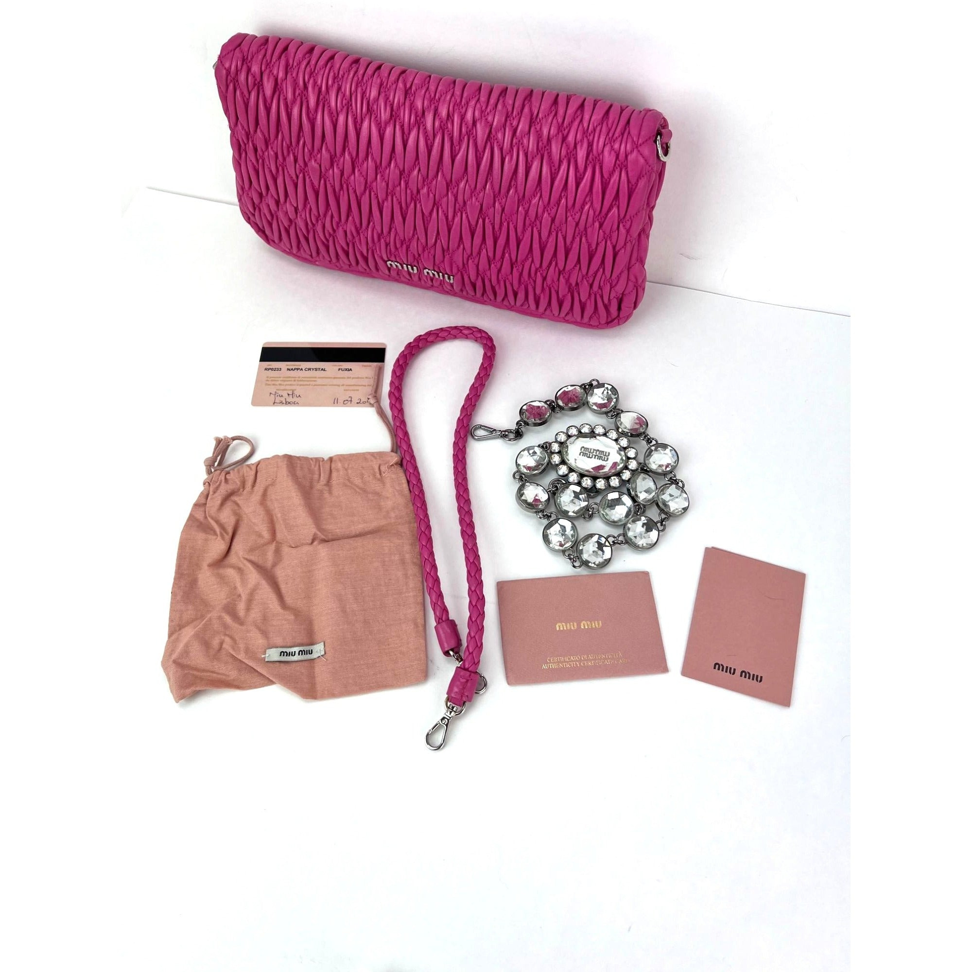 MiuMiu - MiuMui Pink Lambskin Nappa Crystal Shoulder Clutch Bag - 13
