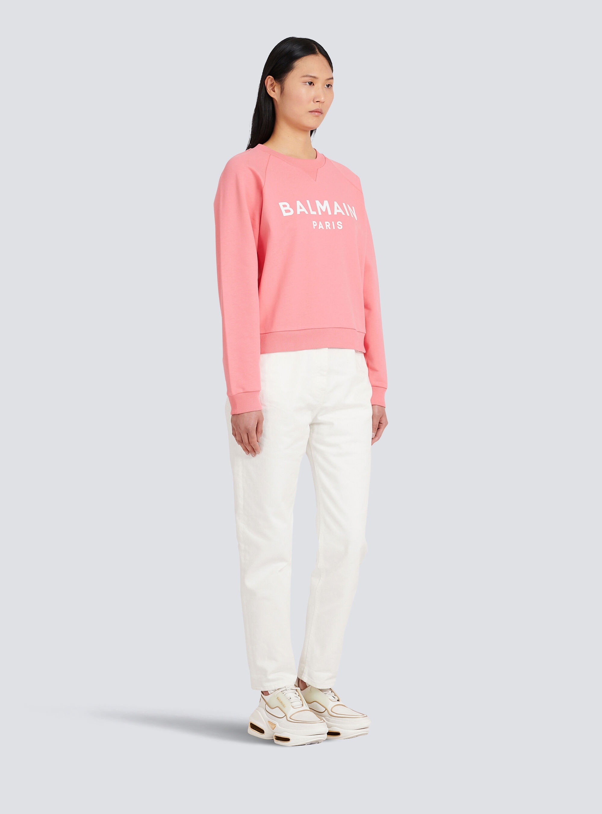 Eco-designed cotton sweatshirt with Balmain logo print - 5