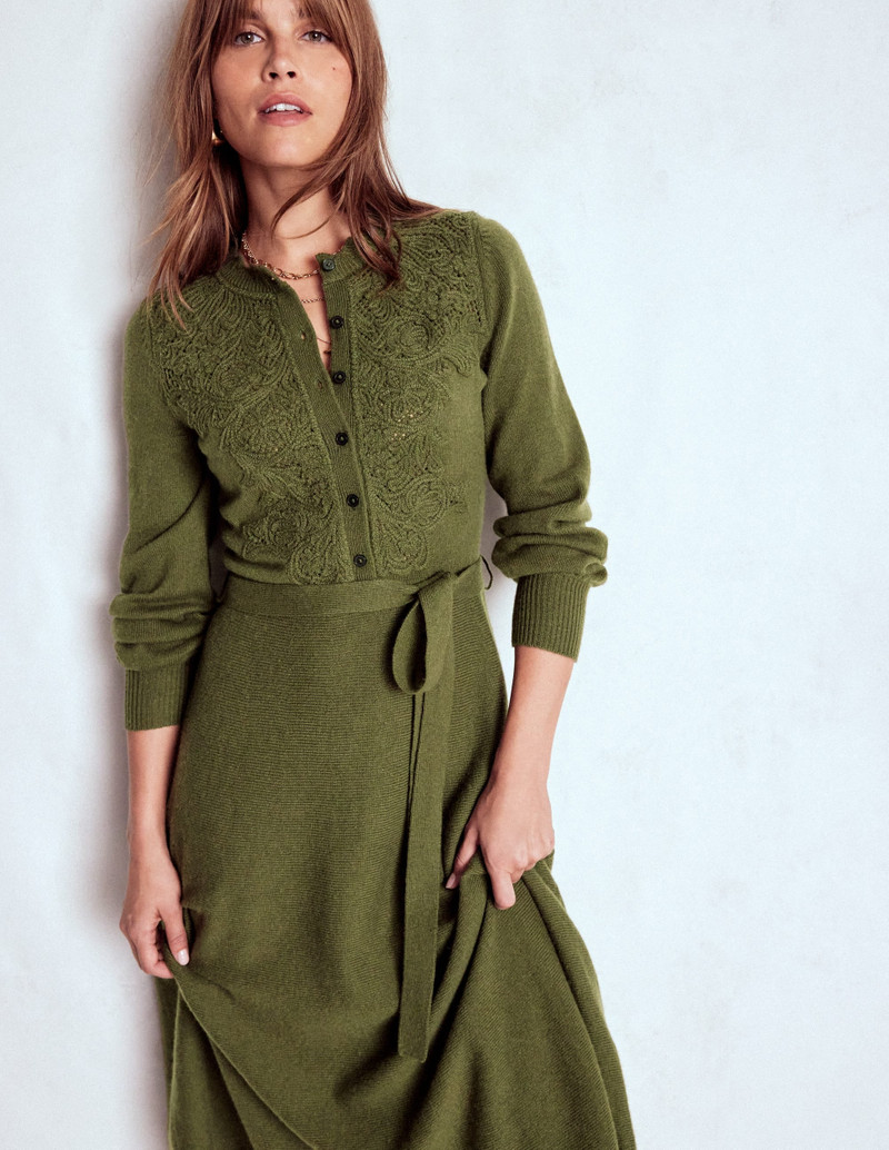 Lace Insert Knitted Midi Dress-Forest Glade 6