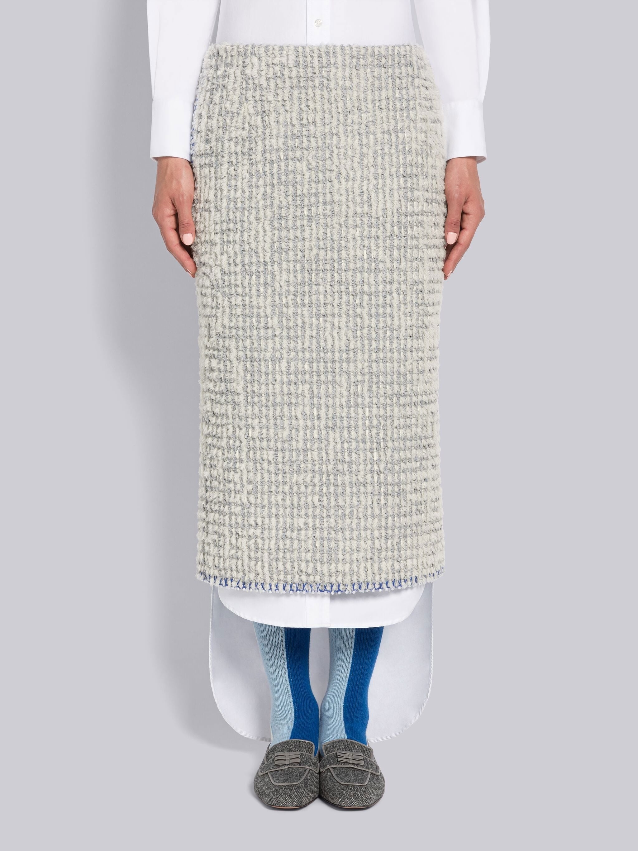 Blanket Stitch Tweed Low Rise Pencil Skirt - 1
