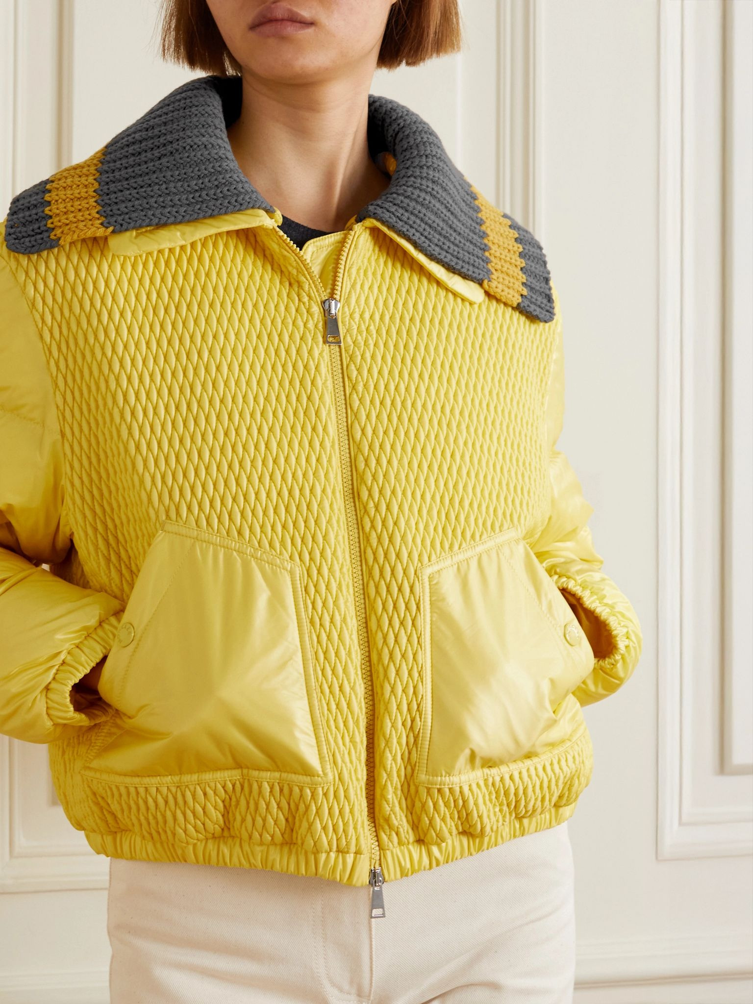 Apront cropped quilted shell down bomber jacket Yellow - 3