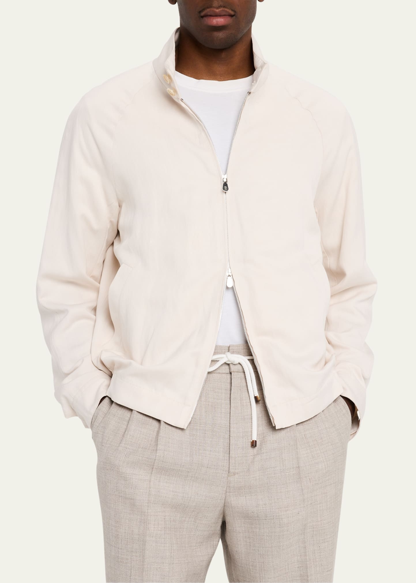 Men's Linen and Silk Full-Zip Bomber Jacket - 4
