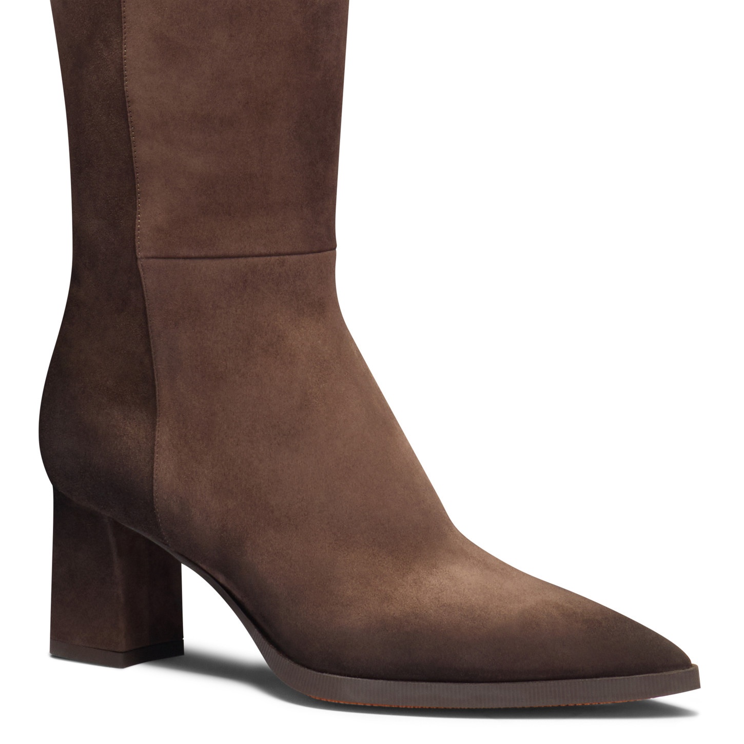 Women's dark brown suede mid-heel boot - 5