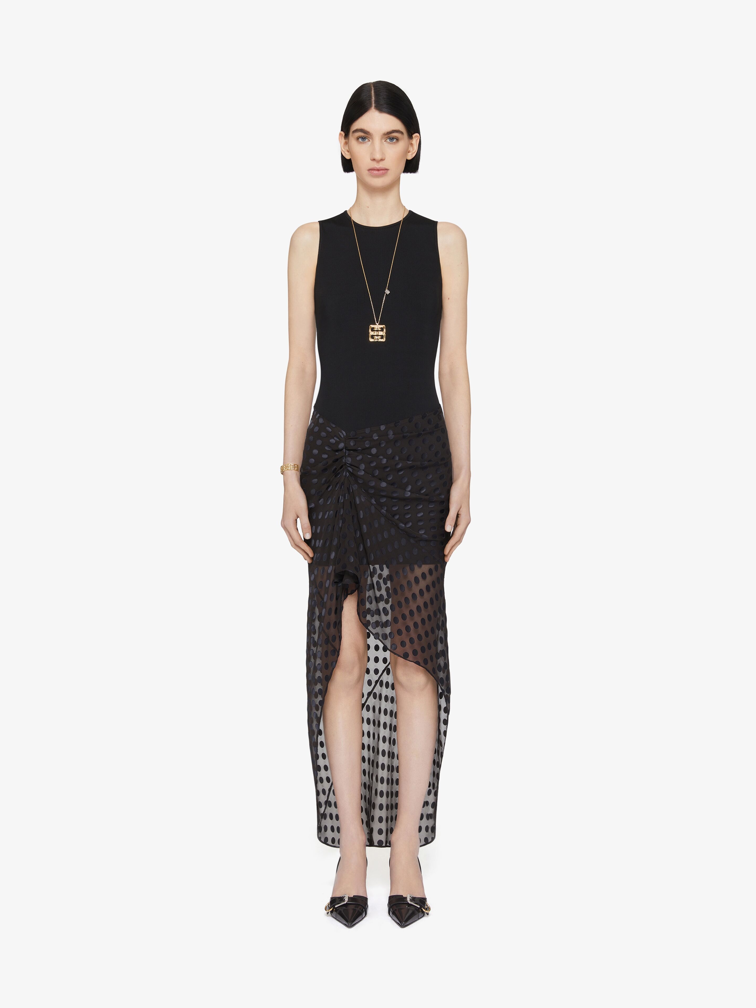 DRAPED DRESS IN JERSEY AND POLKA DOTS DÉVORÉ SATIN - 2