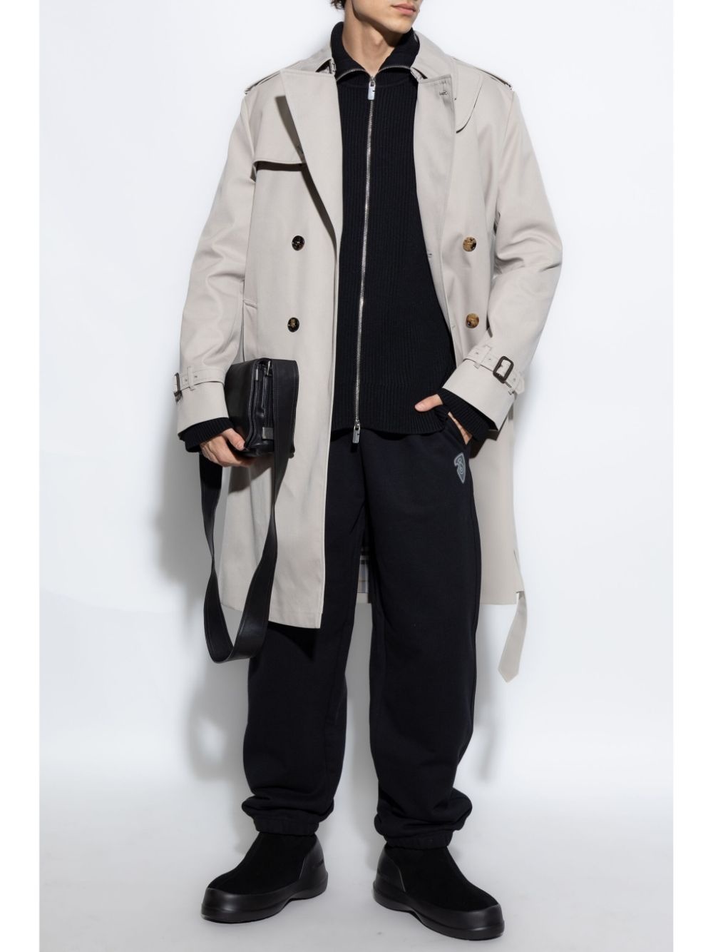 double-breasted belted trench coat - 2