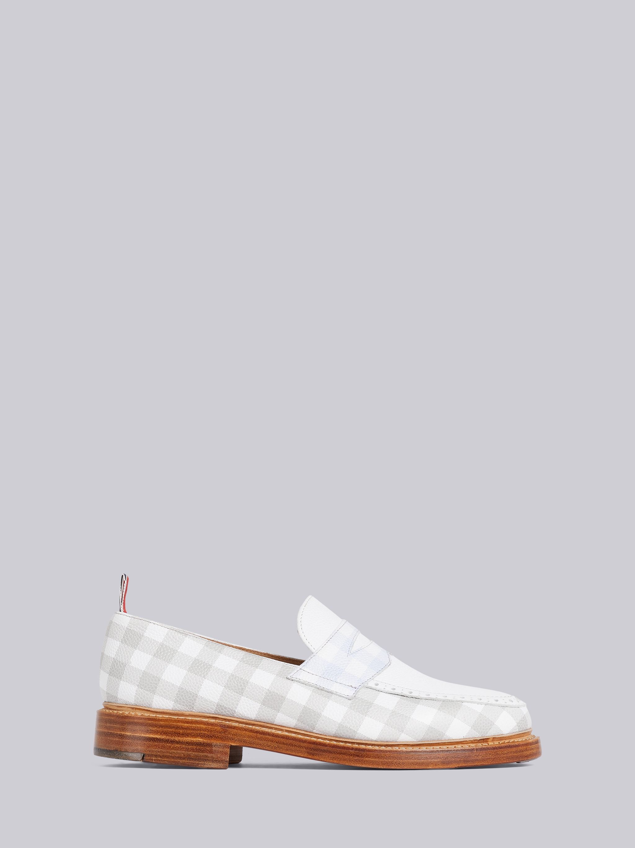 Grey Pebbled Calfskin Gingham Penny Loafer - 1