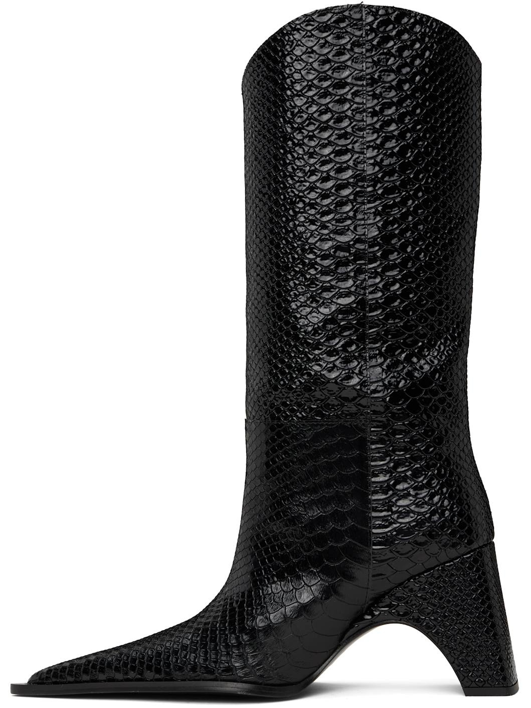 Black Python Embossed Bridge Cowboy Boots - 3