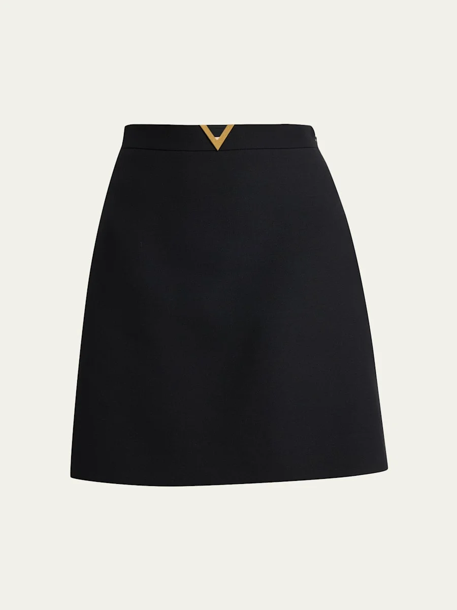 V-Logo Wool Crepe Mini Skirt - 1