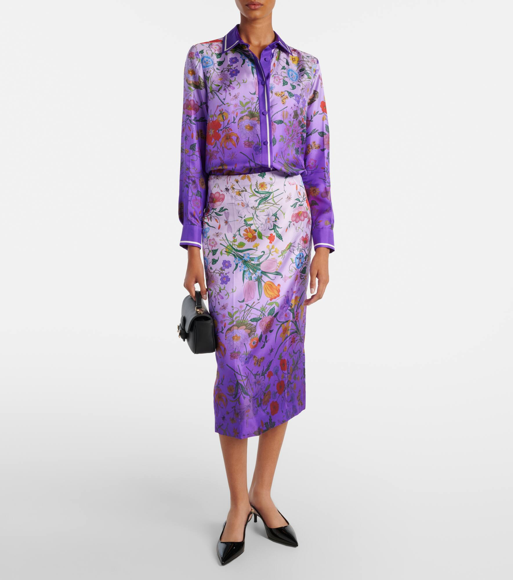 Floral silk midi skirt - 2