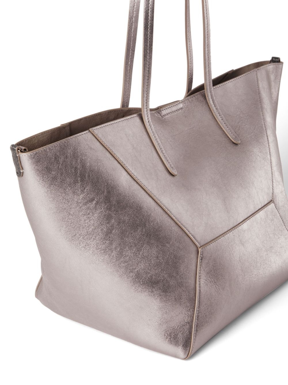 metallic leather tote bag - 3