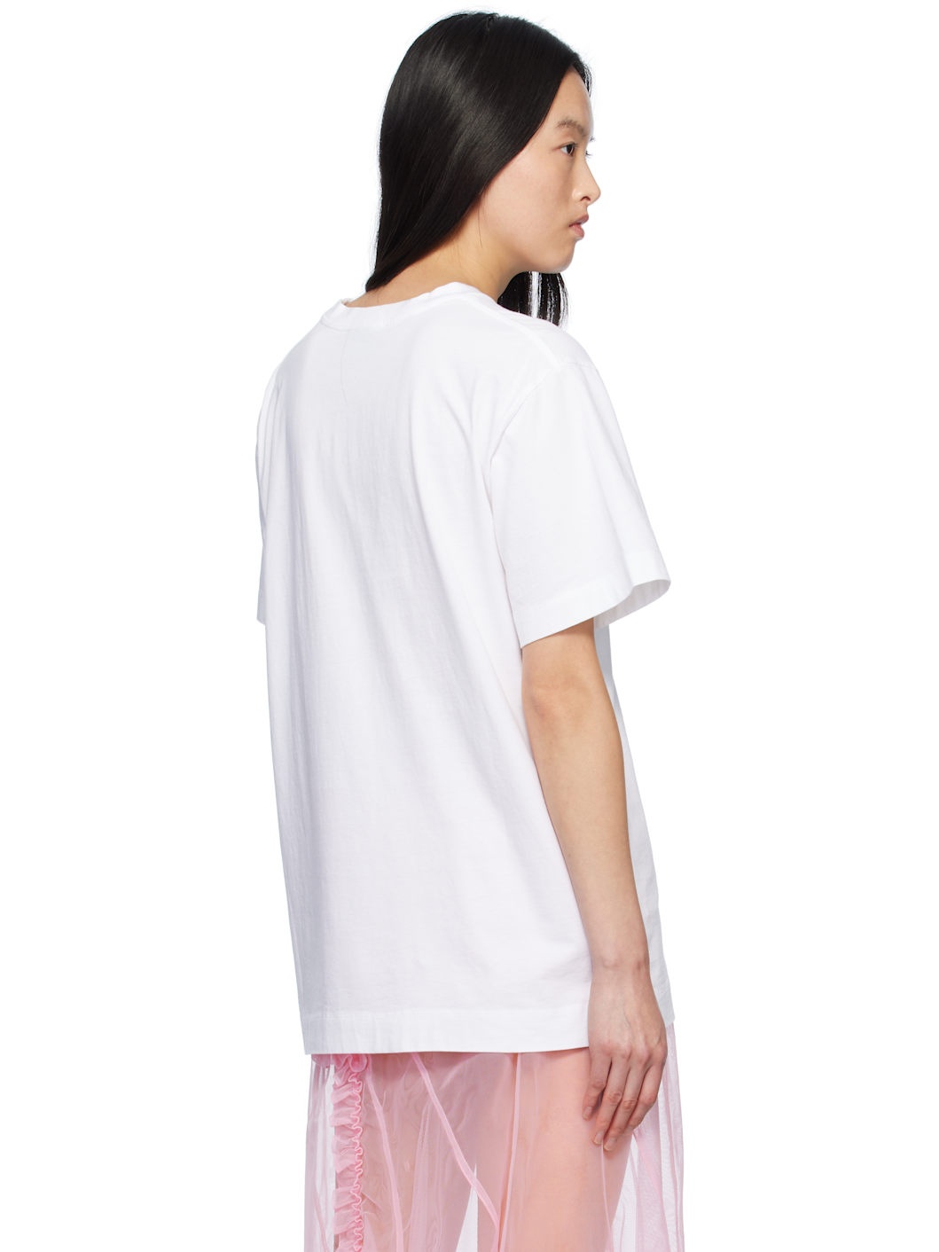 White Carnation Print Short Sleeve T-shirt - 3