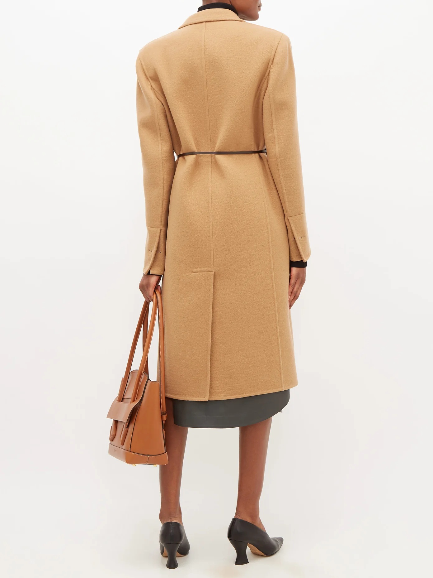 Single-breasted belted cashmere coat - 5