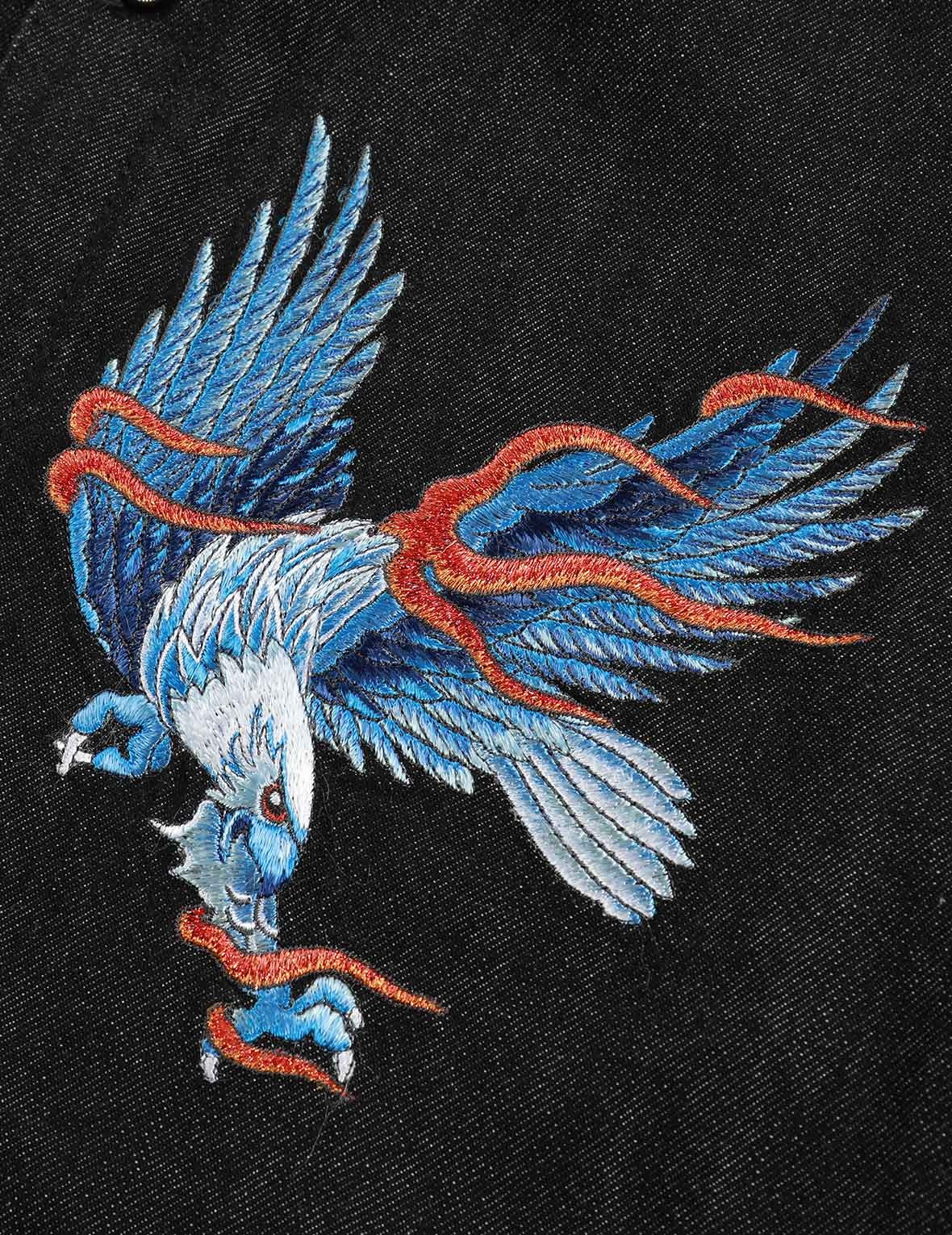 EAGLE AND SEAGULL EMBROIDERY DENIM SHIRT - 8
