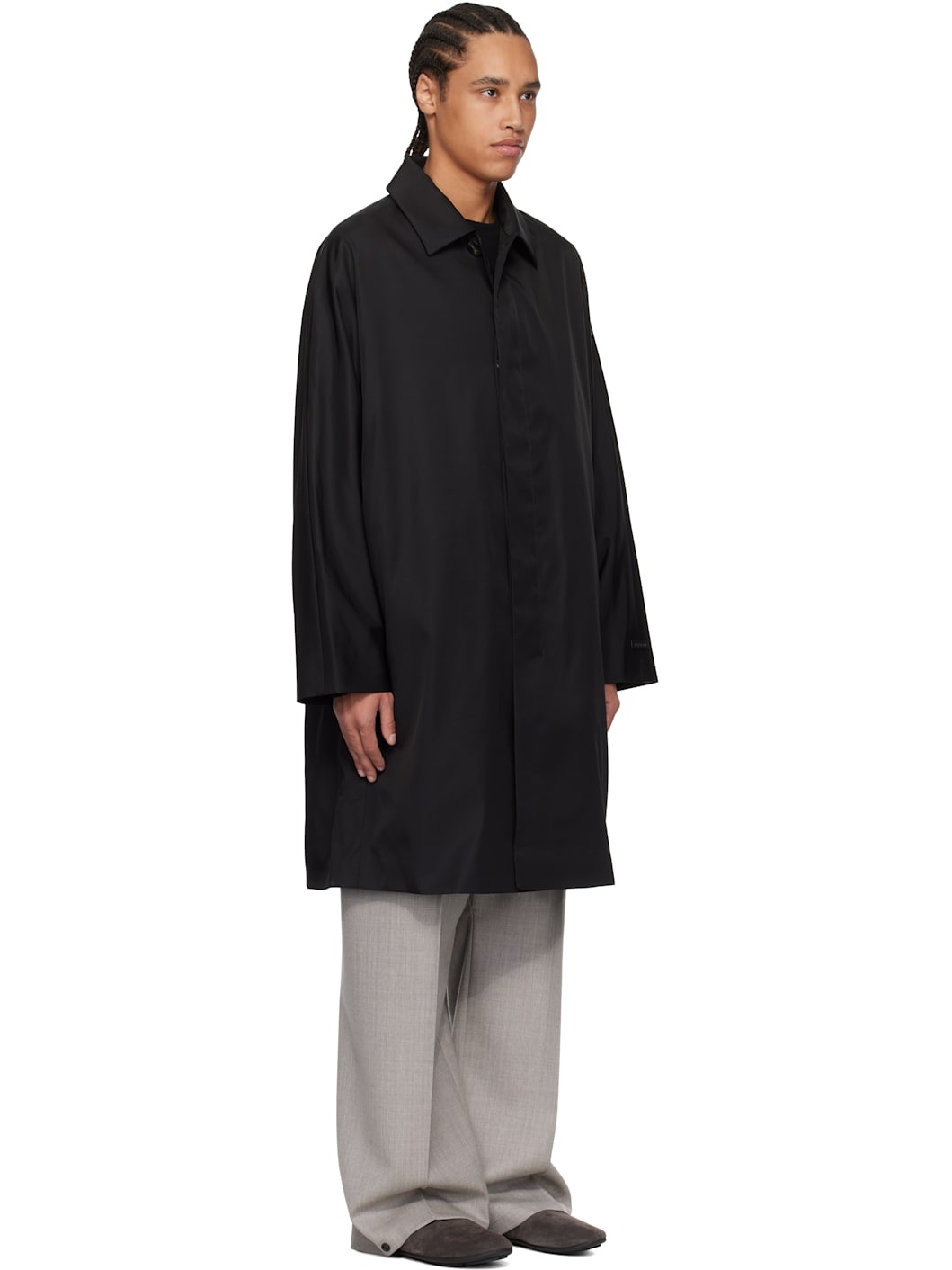 Black Nylon Wool Car Coat - 2