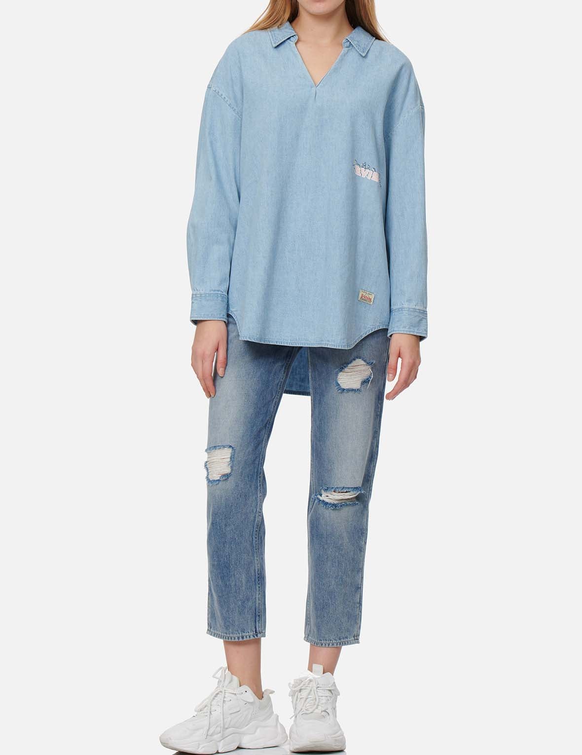 Logo Print Loose-fit Denim Blouse - 6