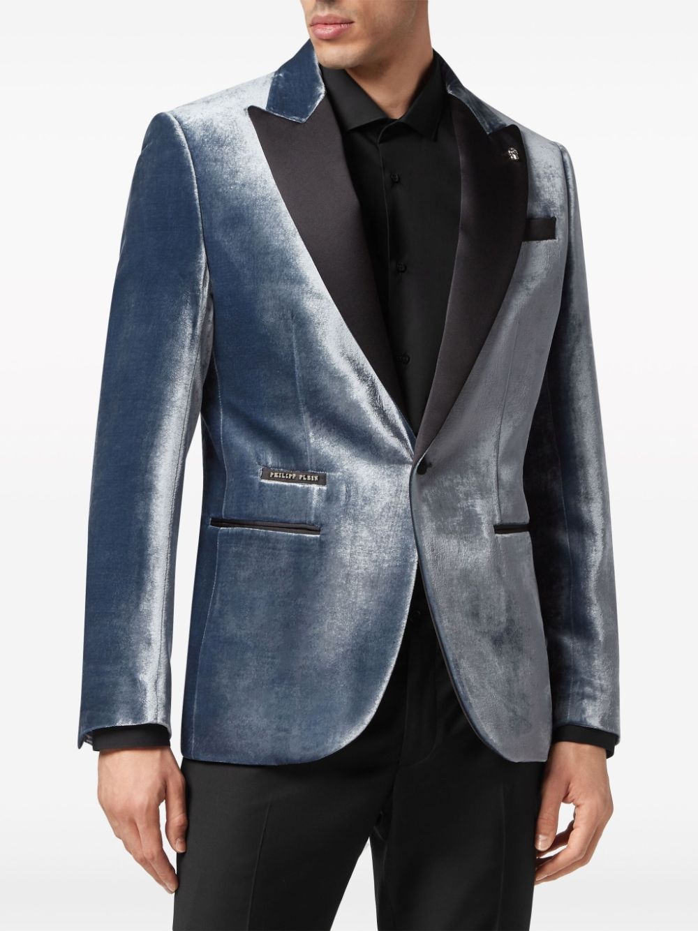 contrast-lapel velvet blazer - 3
