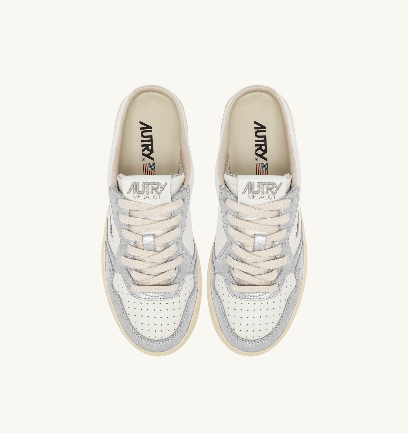 MEDALIST MULE SNEAKERS IN WHITE AND SILVER LEATHER - 5
