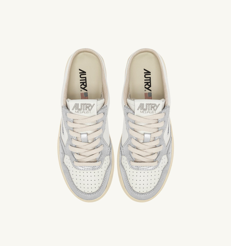 MEDALIST MULE SNEAKERS IN WHITE AND SILVER LEATHER 5