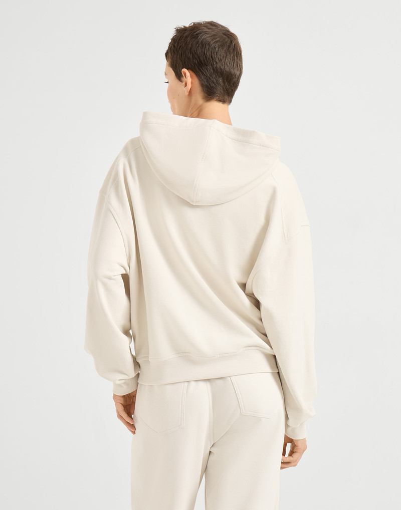 Brunello Cucinelli Cotton smooth French terry hooded sweatshirt with shiny zipper pull outlook