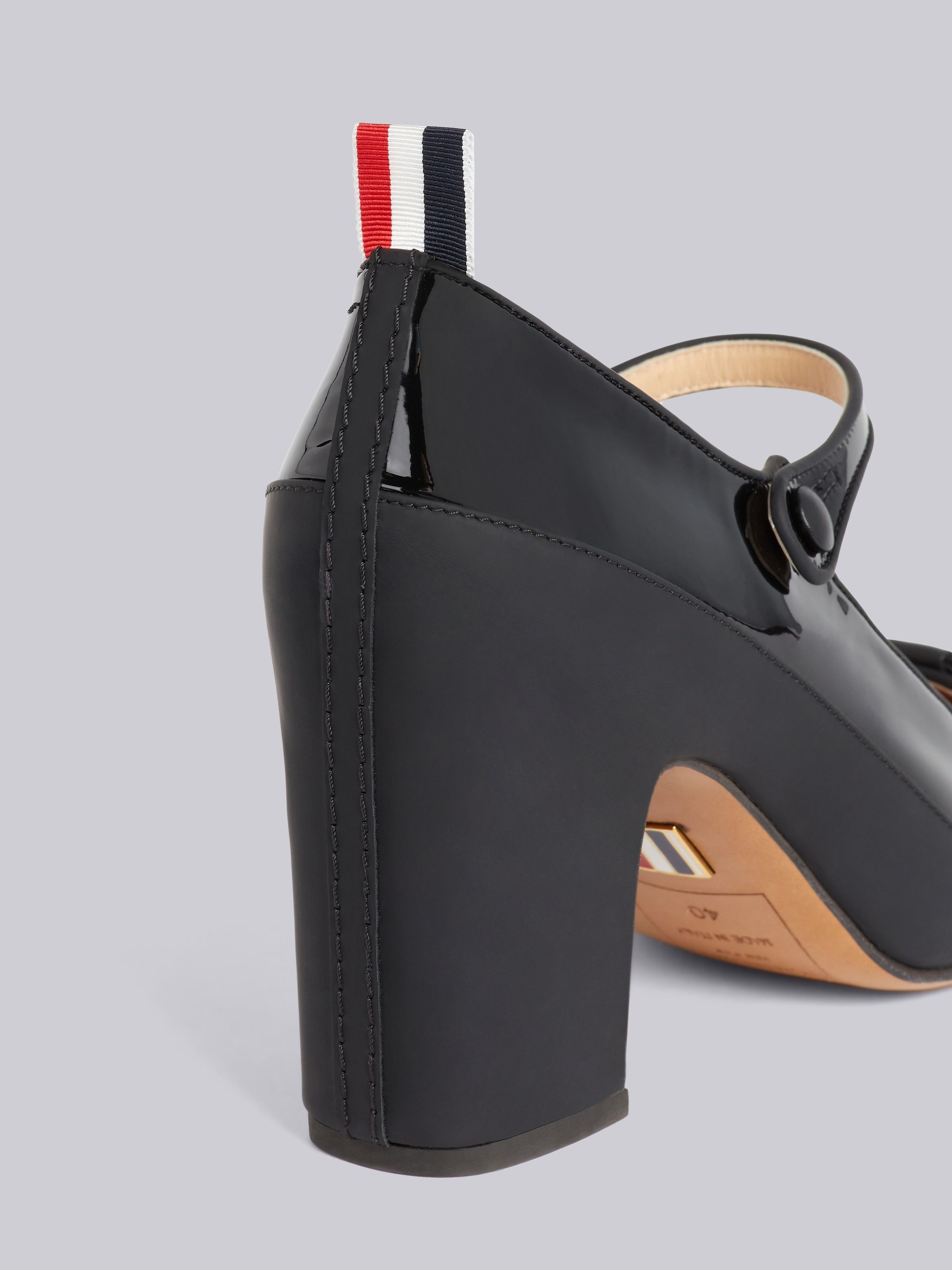 Black Soft Patent Leather 75mm Block Heel Tennis Mary Jane - 2