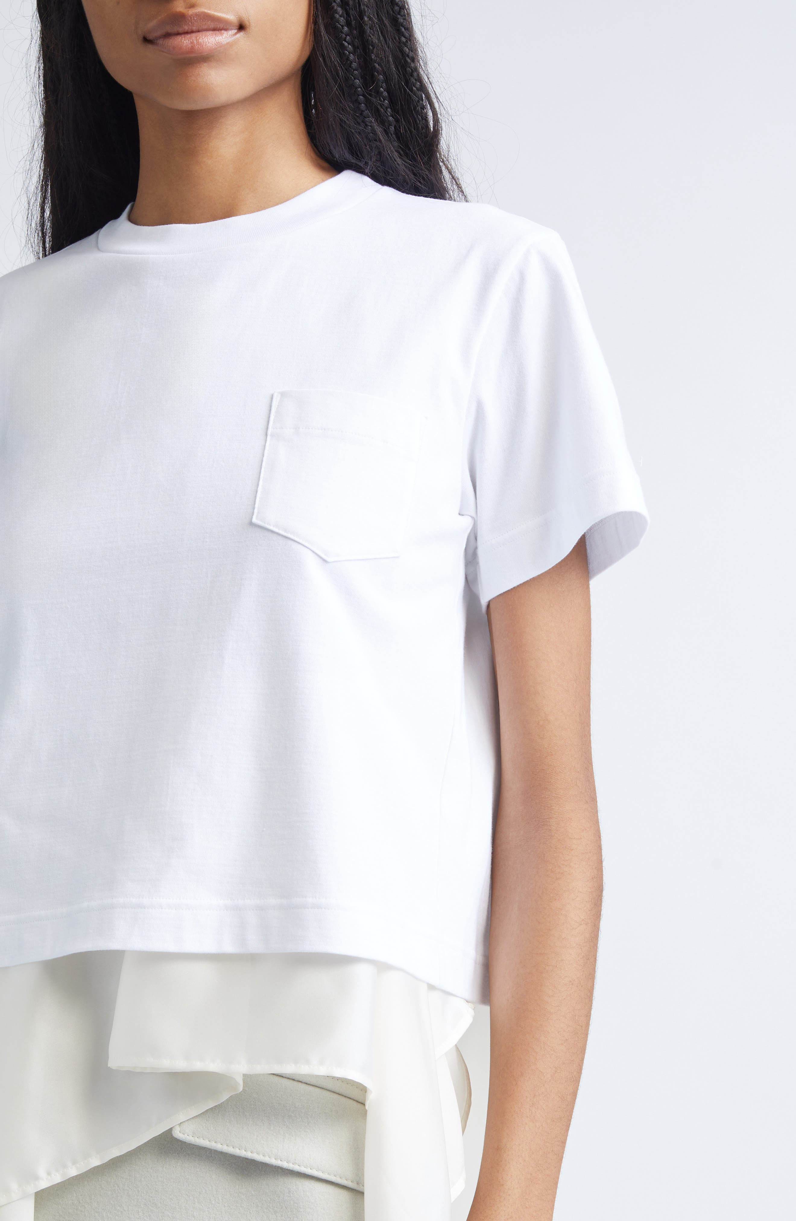 Sacai Mixed Media Satin & Cotton Jersey Pocket T-Shirt in Off White/Ecru at Nordstrom - 5